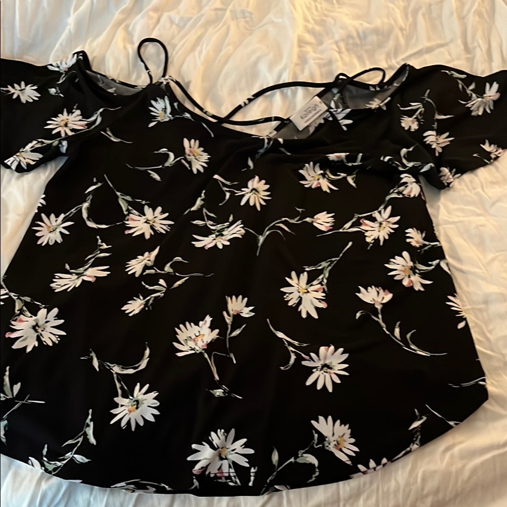 Kaileigh Black and White Ruffled Tie Front Blouse